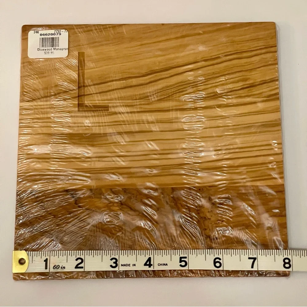 Letter L Monogram Olive Wood Cheese Board 8” x 8”